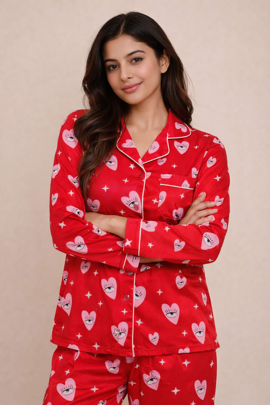 Red 'All eyes on you' pj set