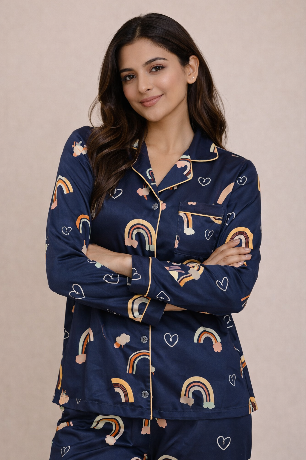 Navy blue rainbow print
