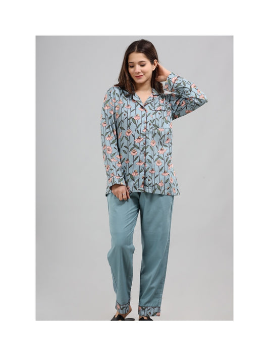 Blue peach floral pj set