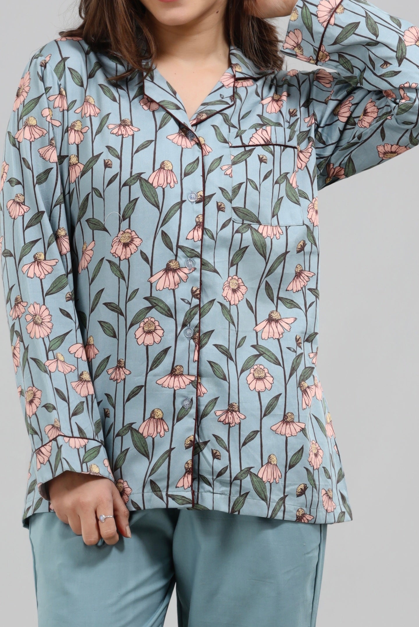 Blue peach floral pj set