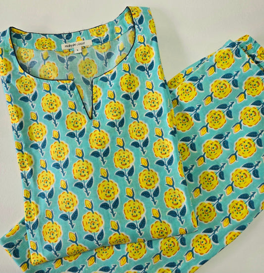 Yellow phoolbooti lounge wear set