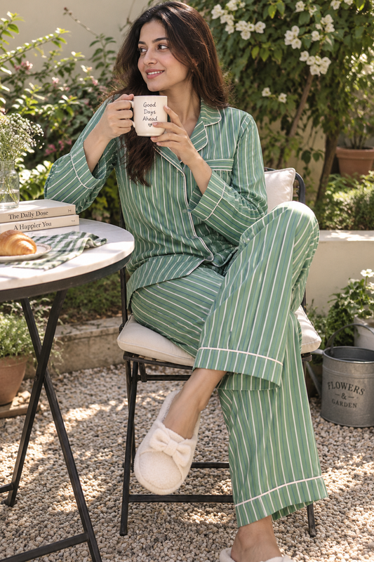 Sage striped pj set