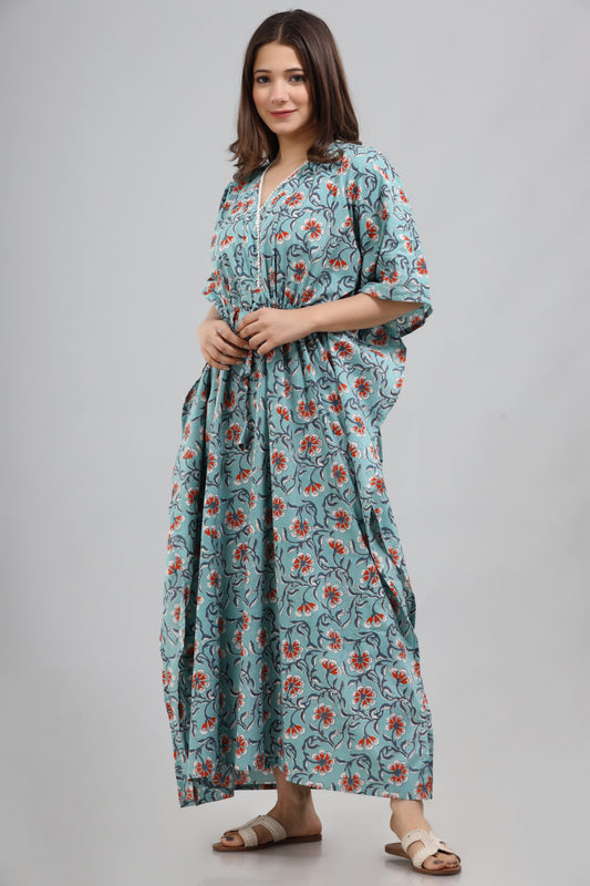 Blue orange floral kaftan