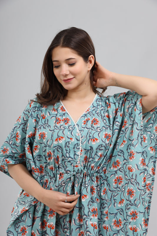 Blue orange floral kaftan