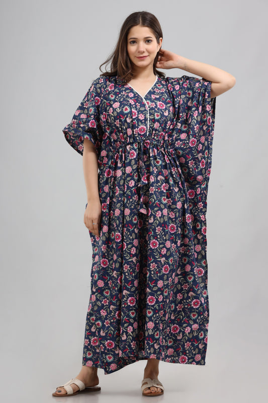 Blue pink floral kaftan