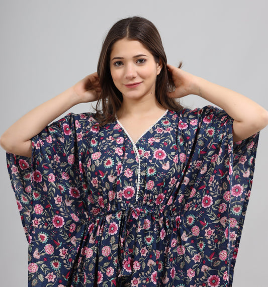 Blue pink floral kaftan