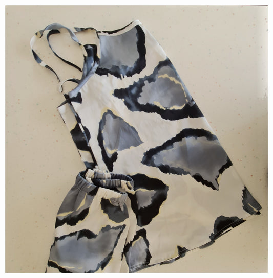 Off white abstract print camisol set
