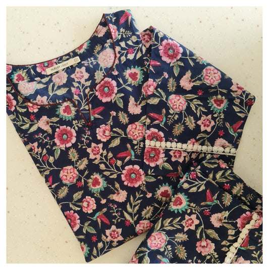 Blue pink floral loungwear